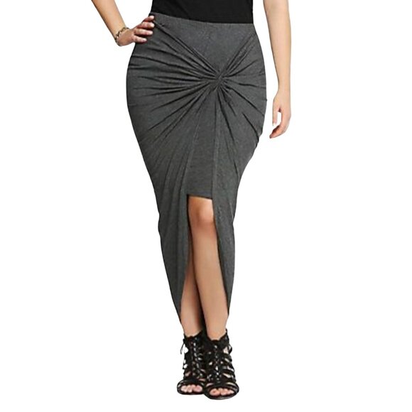 Torrid Grey Pencil Skater High Low Runched Skirt - Size 00 (10) - Picture 1 of 7